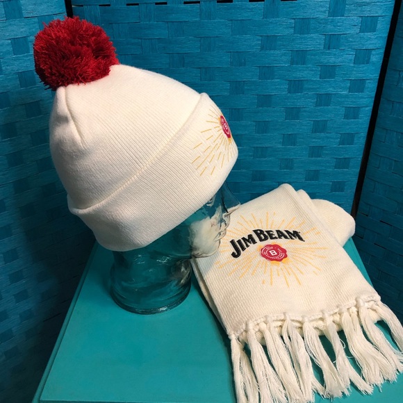 Jim Beam Hat And Scarf Set Cream Unisex- Brand New - Picture 10 of 10